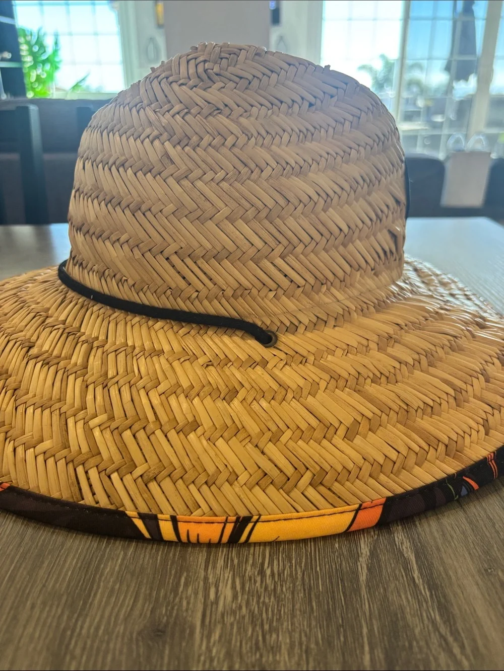 Maui and Sons Natural Straw Hat with Black Logo Patch and Multicolor Trim